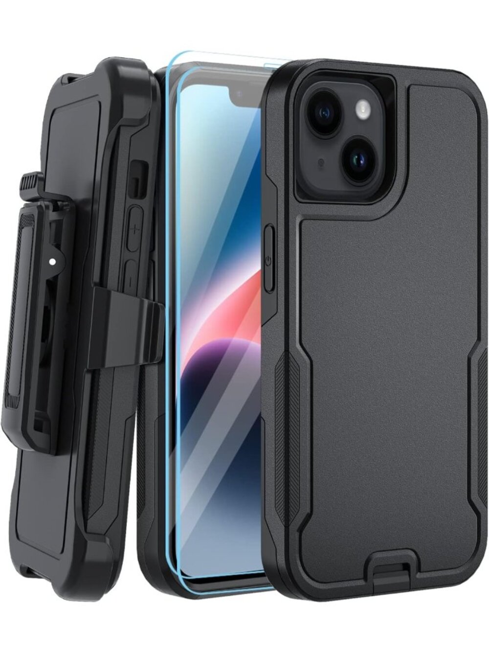 5-in-1 Heavy Duty Phone Case & Tempered Glass Protector, Belt Clip for iPhone